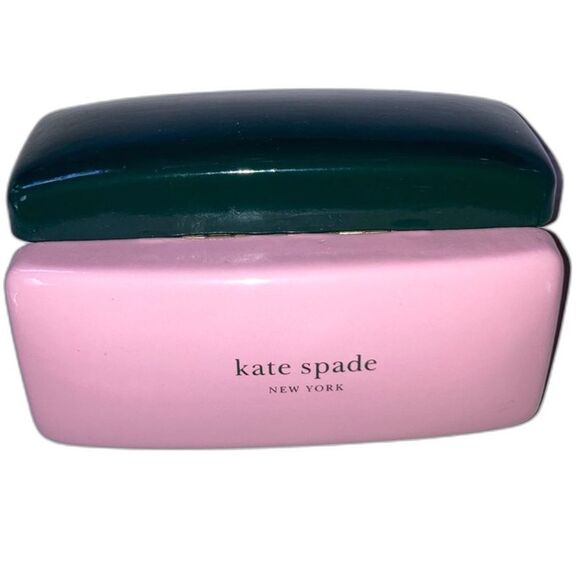 KATE SPADE Sunglasses Eyeglass Case Pink and Charcoal Gray Grey Hard Clamshell - Picture 1 of 10